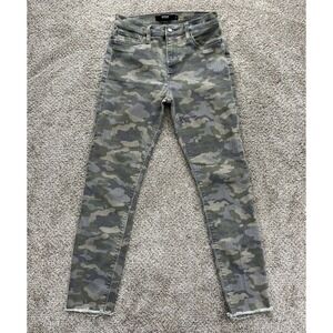 Hudson Jeans Womens 27 Green Camo Barbara High‎ Rise Super Skinny Ankle Raw Hem